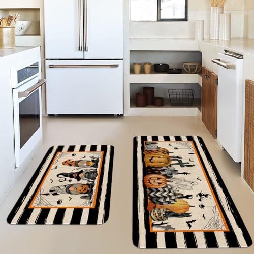 Halloween Kitchen Rug and Mat Set - Gnome Pumpkin Ghost Design, Variation of Halloween-Gnomes