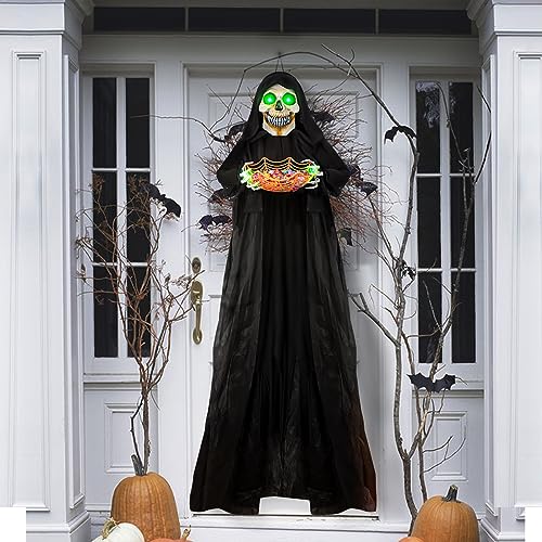 71-Inch Halloween Hanging Skeleton Ghost Decoration with Sound & Glow Eyes