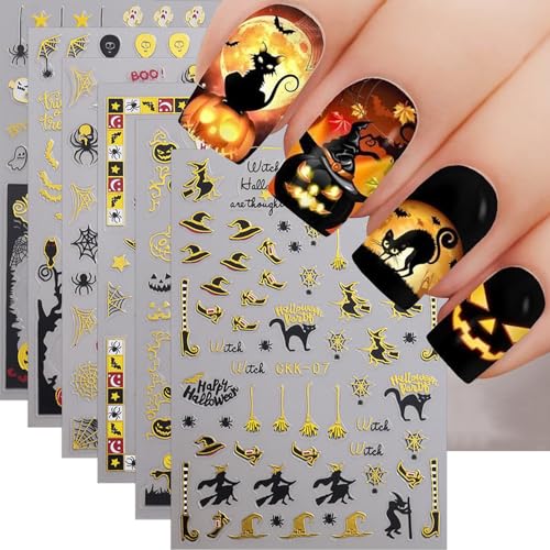 Halloween Gold Spider Web Bat Nail Art Stickers - Variation 06 for DIY Spooky Manicure