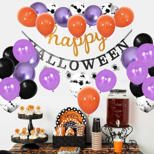 Halloween Balloons Set - 30 Count 12 Inch Bat, Orange, Purple, Black Latex Decorations