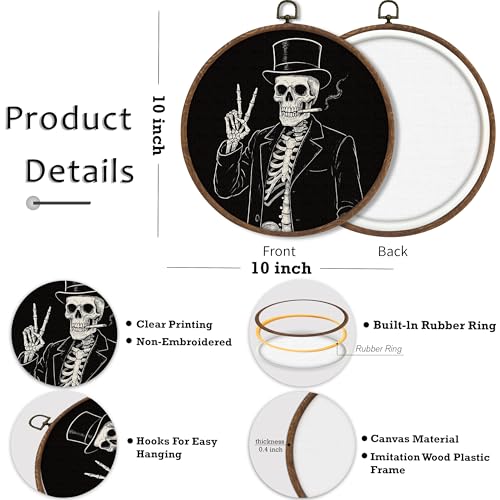 Gothic Skull Wall Art - Round Canvas Decor, 10x10 Inch, Variation 01