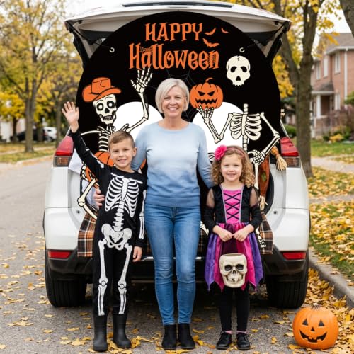 Halloween Skeleton Car Backdrop Banner for Trunk or Treat 51x49 Inch