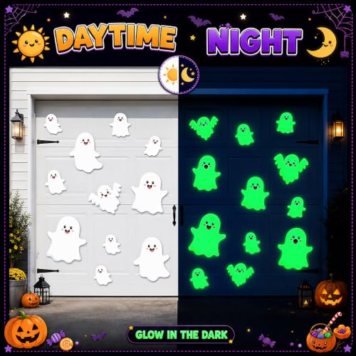 Glow in Dark Halloween Ghost Magnet Set - 15 Pcs Garage Door Decorations - Variation: Ghost