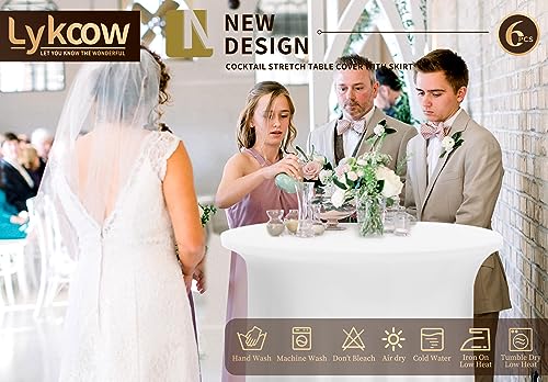 Pure White 6 Pack Stretch Cocktail Table Covers 32x43 Inch Fitted High Top Party Cloth