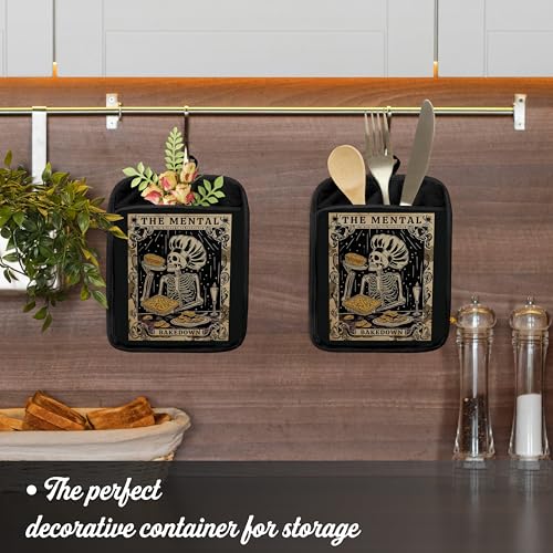 Gothic Skeleton Pot Holders with Pockets - Color B Heat-Resistant Oven Mitts for Kitchen Baking & Cooking