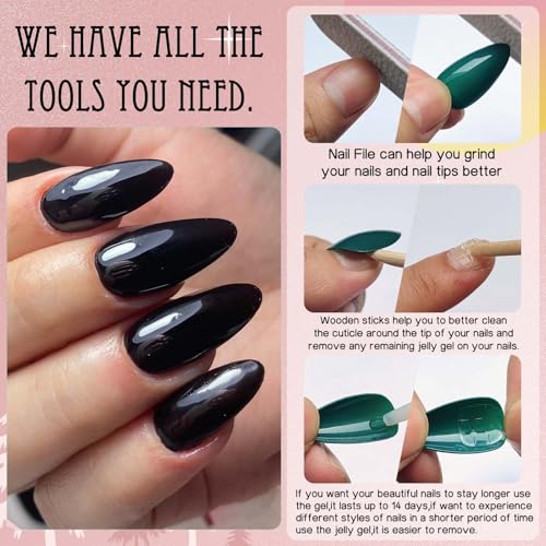 Black Almond Press-On Nails Set - Short Stiletto Fake Nail Tips for Manicure