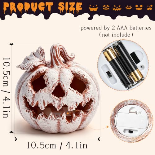 Gray 4.1 Inch Light Up Halloween Pumpkin Resin Jack O Lantern LED