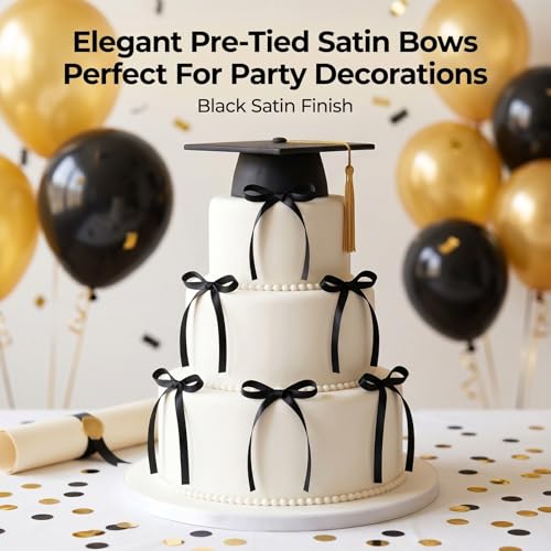 Black Bow Cake Toppers - 30 Pack Elegant Ribbon Decorations for Cakes & Cupcakes - Variation: Black