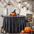 Black Sequin Round Tablecloth 90 Inch - Sparkling Party Decor, QueenDream