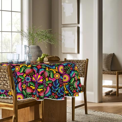 60 Inch Round Black Dia De Los Muertos Tablecloth - Mexico Decor