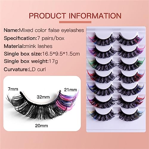 Colored Rainbow False Eyelashes Kit 20mm Fluffy 8D Thick Volume Lashes - Mix 7 Pairs