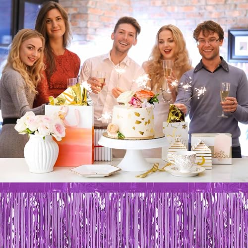 Light Purple Foil Fringe Table Skirts 3 Pack 29x108 Inch Party Decoration