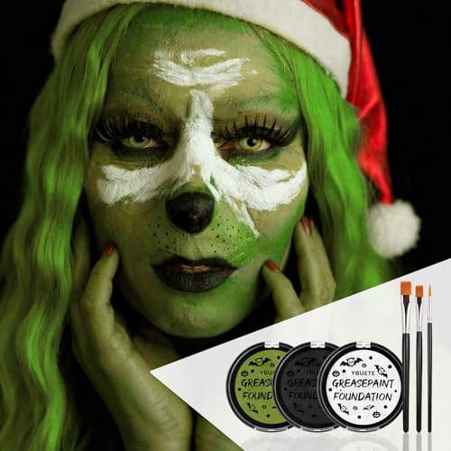 Ogre Green White Black Oil-Based Face Paint Kit for Halloween - SFX Makeup Set with Brushes