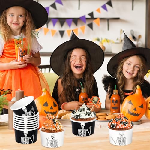 Halloween Skeleton Snack Cups - 50 Pack 8oz Disposable Black & White Party Bowls