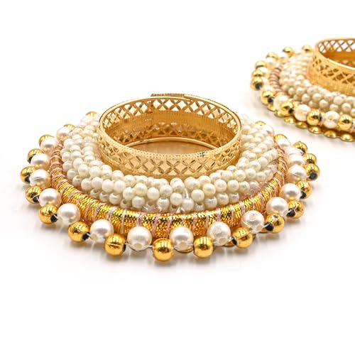 4 Pcs Decorative Tea Light Candle Holders with White Pearls - Handmade Diya for Pooja & Festivals - Variation 4