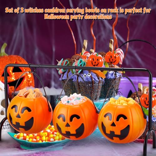 Halloween Pumpkin Candy Buckets Trick or Treat Pails Set with Rack