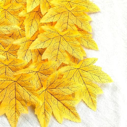 Artificial Maple Leaves Fall Decorations 100Pcs Bright Yellow Autumn Leaf Props
