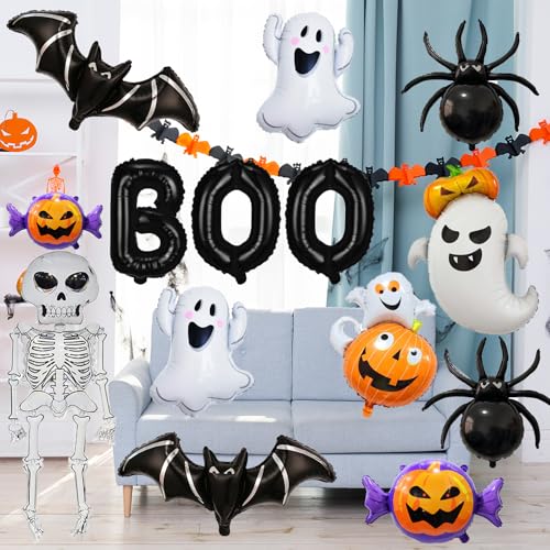 Halloween Foil Balloon Set - Ghost Skeleton Pumpkin Bat Spider BOO Party Decorations