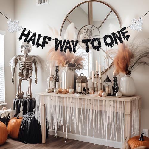 Half Way to One Banner Baby Birthday Decor - Halloween & Party Celebration