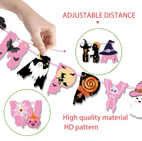 Pink Halloween Banner Set for Party Decorations - Ghost, Pumpkin, Bat, Witch Themes