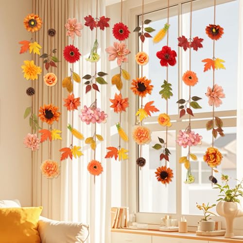 Artificial Flower Garland Set - Fall Wreaths & Garden Wall Decor, 6 Pieces, 35.4 Feet