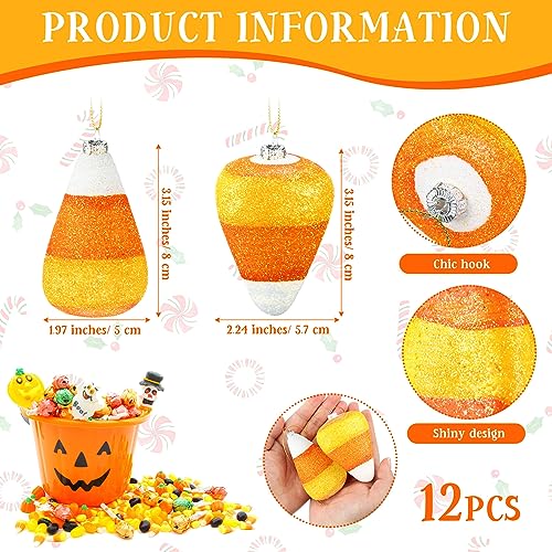 Halloween Candy Corn Ornaments - Fall Tree Decorations, Glitter 12 Pack