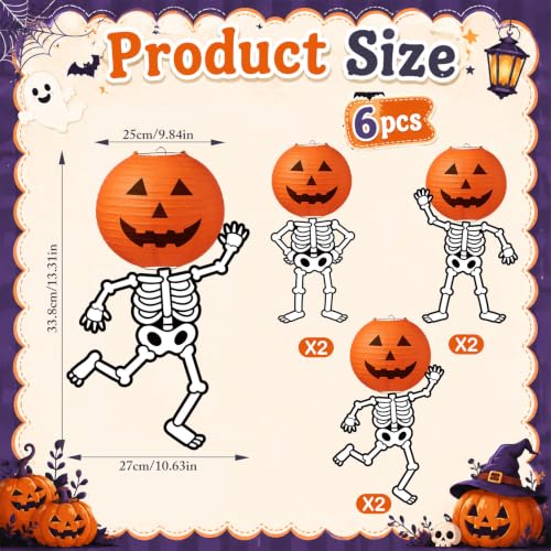 Halloween Pumpkin Lanterns and Skeleton Hanging Decorations - Spooky Party Decor