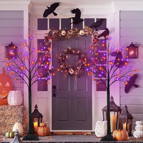 Halloween Black Tree with 200 LED Orange and Purple Lights - 5FT, 2 Pack Variation