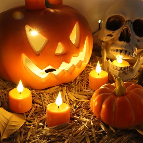 Orange Rechargeable Flameless Candles with Remote & Timer - Set of 6