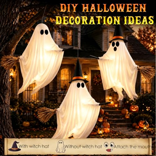 Halloween Ghost and Witch Hanging LED Decoration - 55 Inch Outdoor Yard Decor
