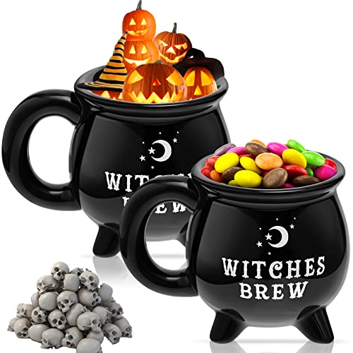 2-Pack Witch Cauldron Ceramic Mugs 12 oz Halloween Coffee Cups - Black