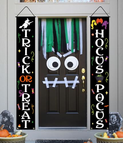 Halloween Trick or Treat and Hocus Pocus Banner Indoor Outdoor Wall Decor - 72x12 Inches