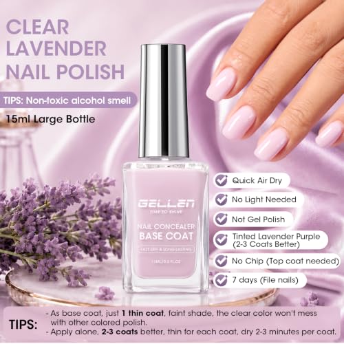 GELLEN 4-in-1 Illuminating Nail Concealer Base Coat - Lavender Purple Variation