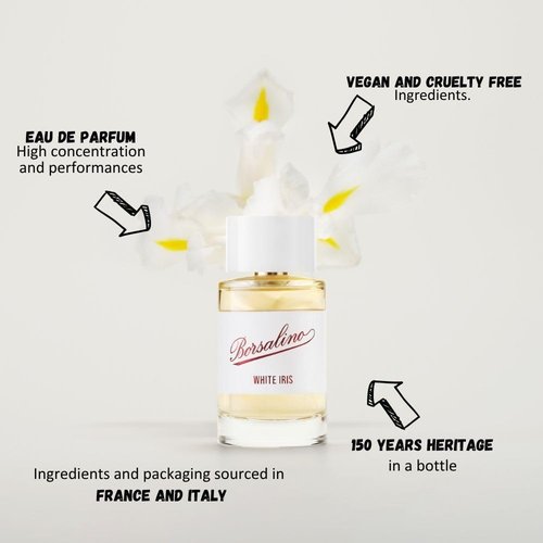 Borsalino White Iris Eau de Parfum - Long-Lasting Fruity Floral Women's Perfume with Orange Blossom, Jasmine & Almond
