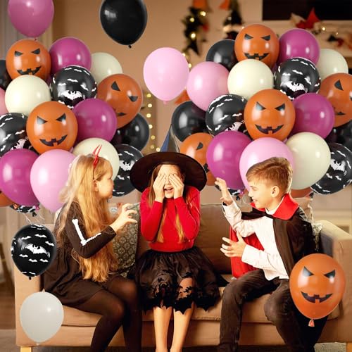 Halloween Party Balloons Set - Black, Hot Pink & Orange with Variations