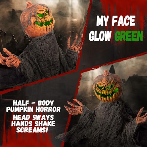 Halloween Groundbreaker Pumpkin Animatronic with Sound & Lights - Indoor Outdoor Spooky Decor