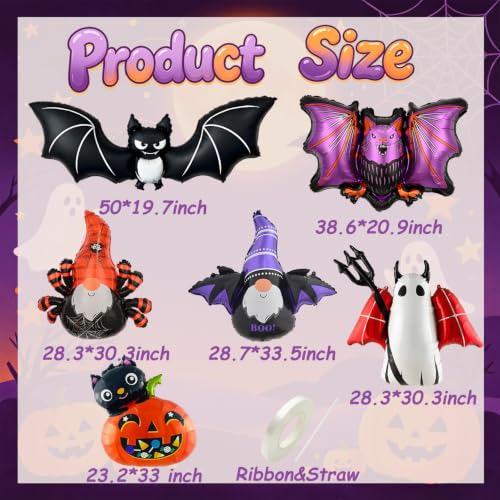 Halloween Foil Balloons Set for Party Decorations Indoor Outdoor Ghost Bat Pumpkin