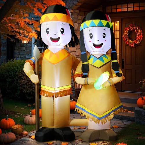 Native American Indian Inflatable Lawn Decor - 6FT Outdoor LED Yard Decoration - Patriotic Holiday Party Gift - Variation of Indian