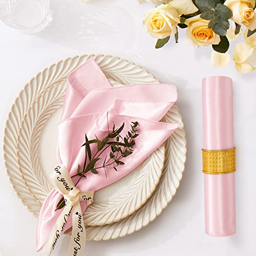 12 Pack Satin Table Napkins - Blush Pink, 17x17 Inch Elegant Cloth Set