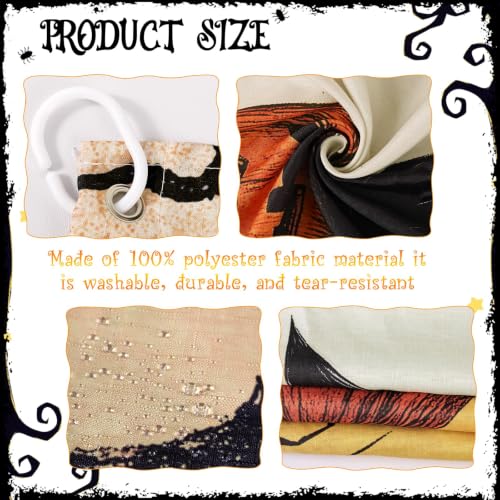 Halloween Fall Shower Curtain Set with Hooks - Rustic Witches Ghosts Pumpkins Black Cat Fabric Bathroom Decor 72x72