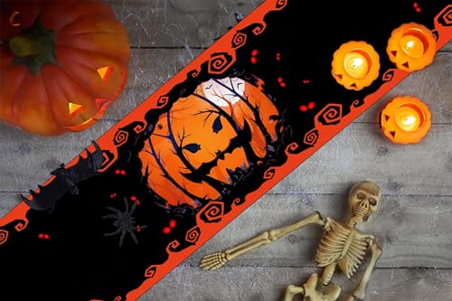 Halloween Bat Castle Cat Tree Table Runner - Black, 13x72 Inches