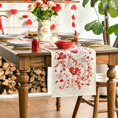 Valentine's Table Runner 13x48 Inch Wild Flowers Leaves Romantic Decor for Home Party