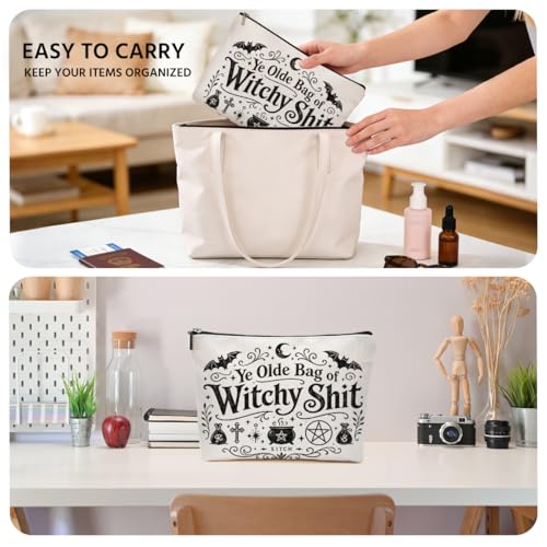 Multicolor Gothic Witchy Makeup Bag with Moon and Stars - Mystical Cosmetic Pouch