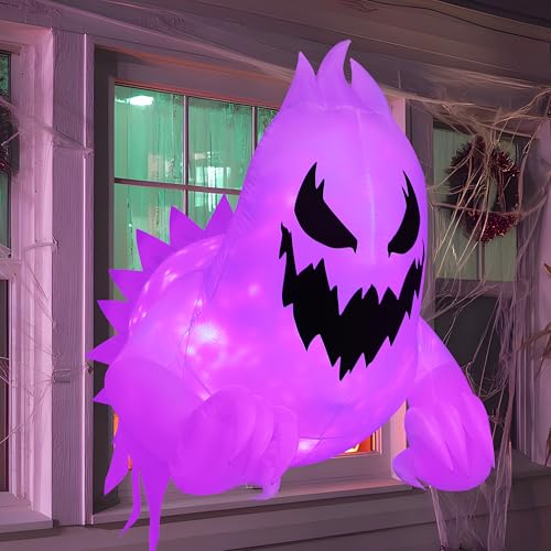 Inflatable Ghost Halloween Decor with Purple LED Lights - 4.5 Ft Outdoor Welcome Ghost - Purple Ghost Variation