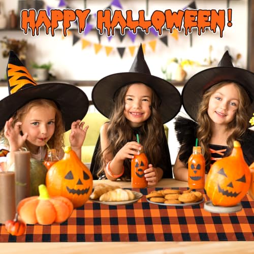 Halloween Checkered Table Runner - Black and Orange Burlap 13x72 Inches for Parties