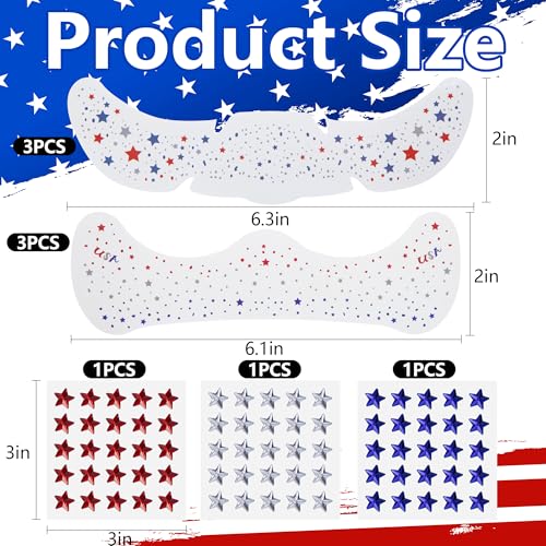 9 Sheets Patriotic Freckles Face Tattoos & Gem Stickers Set - StyleC-9 Pcs