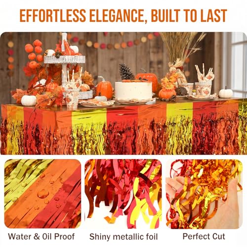Fall Style Metallic Table Skirts Set - Thanksgiving Party Decorations, 4 Pack