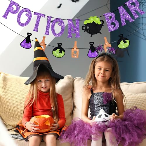 Halloween Potion Bar Banner with Potion Signs - Glitter Party Decor - Variation: Halloween Potion Bar