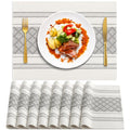 Grey & White Boho Placemats Set of 8 - Cotton Blend Rustic Table Mats 14x18 Inches