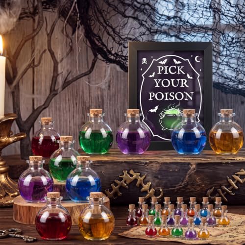 Halloween Potion Glass Bottle Set - 30 Decorative Alchemist Bottles with Cork Stoppers